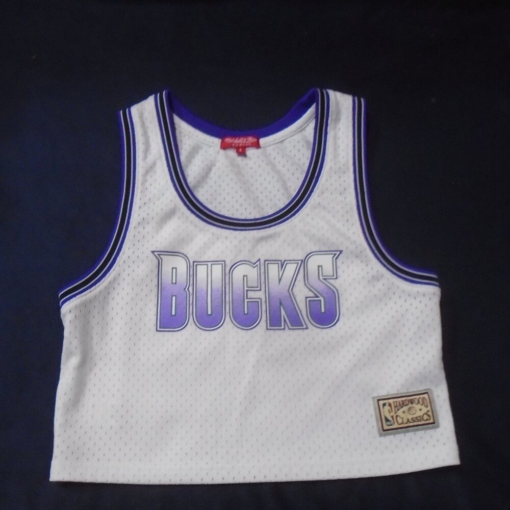 Mitchell Ness Milwaukee Bucks Hardwood Classic Mesh Athletic Cropped Top Jersey